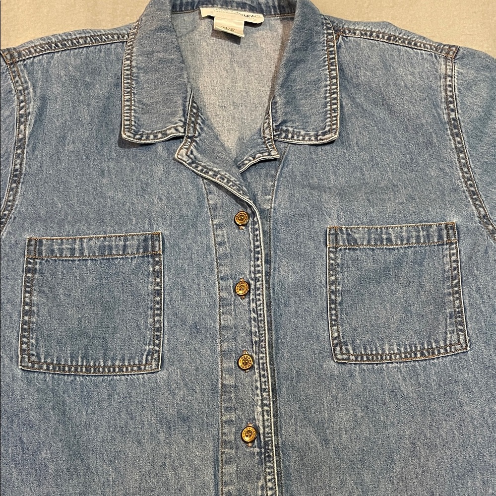 Draper’s & Damon’s Women’s L Denim Button Up Shirt Jacket Fringe Western Boho - Picture 3 of 11